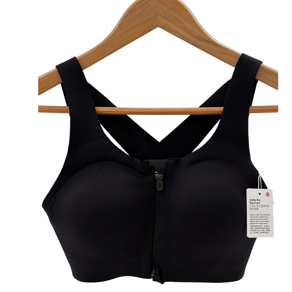 Lululemon Sports Bra Enlite Weave Back Zip Front Women 34B‎ Black Run New